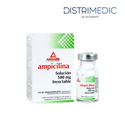 Ampicilina Solución Inyectable, 500 mg, 2 ml, 1 Pieza, Amsa-Distrimedic de Occidente